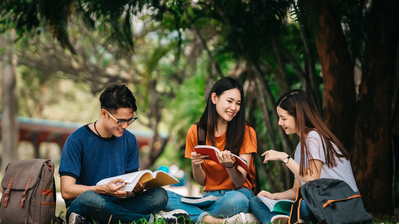 Students studying together outdoors